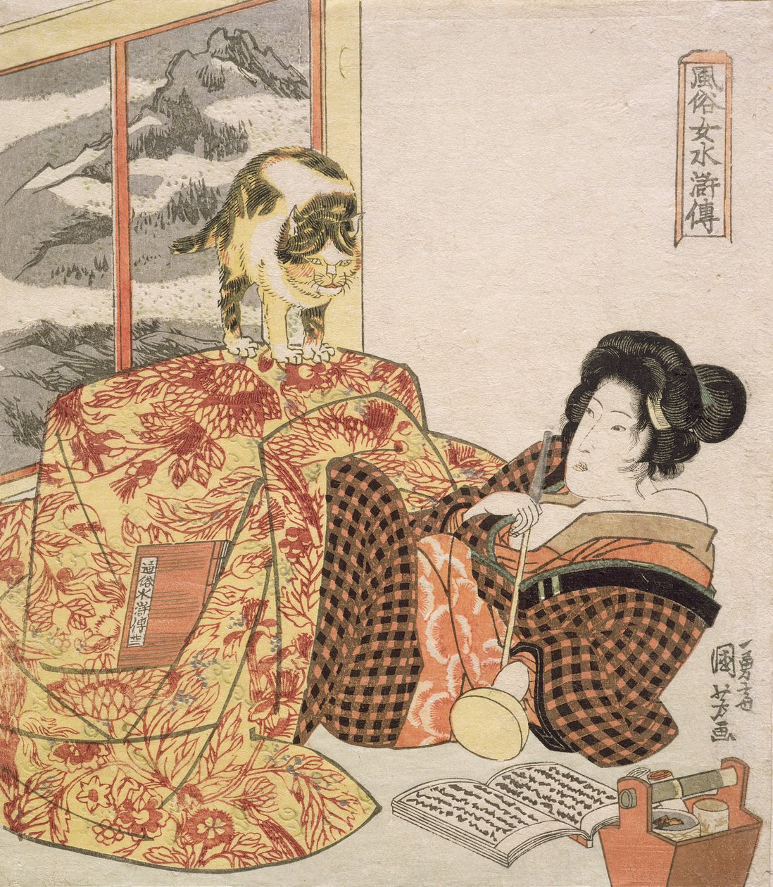 Kociołek (Kotatsu) z serii „108 wzorów obyczajów kobiet porównanych do suikoden”, ok. 1918-30 (drewnodruk) autorstwa Utagawa Kuniyoshi