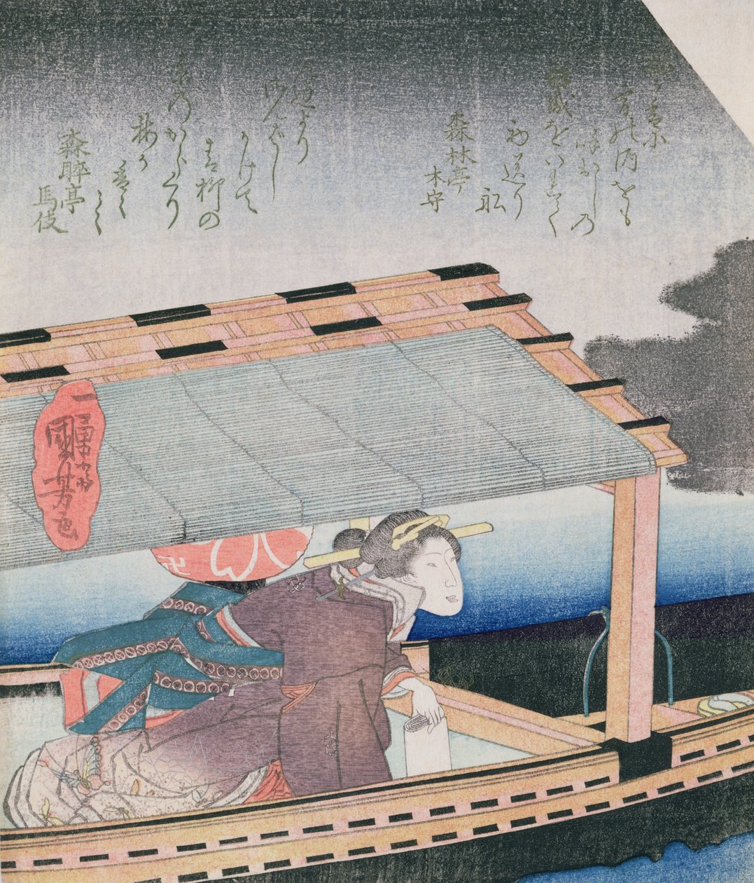 Dziewczyna w łodzi nocą, ok. 1830 (kolorowy drzeworyt) autorstwa Utagawa Kuniyoshi