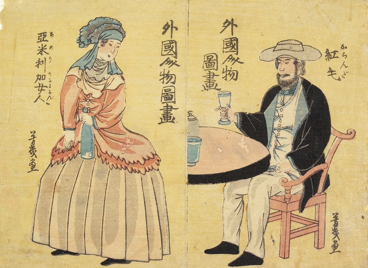Holender (po prawej), Amerykanka (po lewej) autorstwa Utagawa Yoshiiku