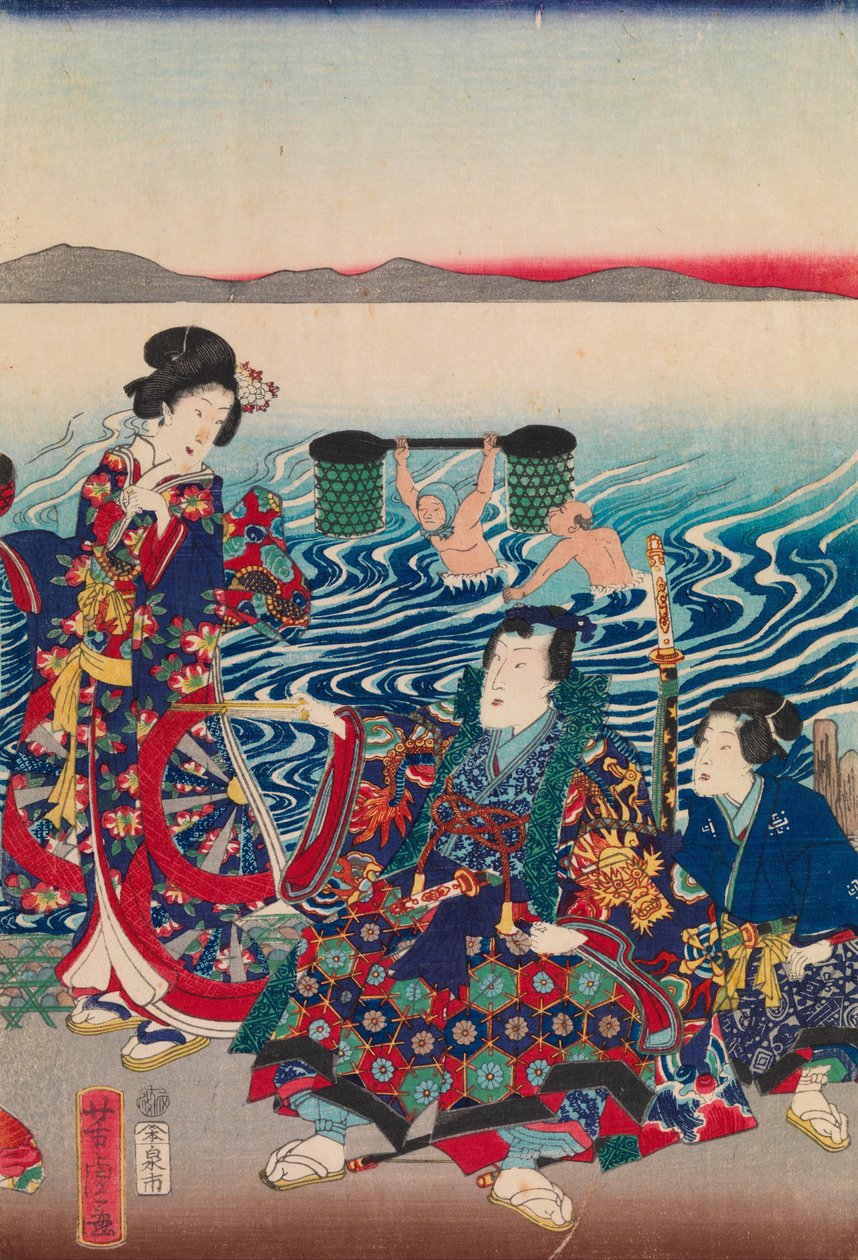 Genji przekraczający rzekę Oi autorstwa Utagawa Yoshitora