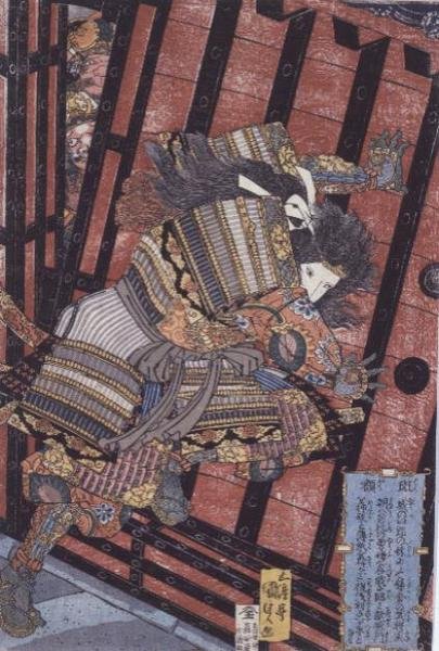Hangaku broniące bramy, ok.1830 autorstwa Utagawa Kunisada