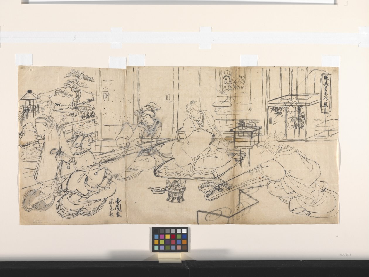 Cztery osiągnięcia (muzyka, Go, kaligrafia, malarstwo): Muzyka (Koto) (atrament na papierze) autorstwa Utagawa (1786 1865) Kunisada
