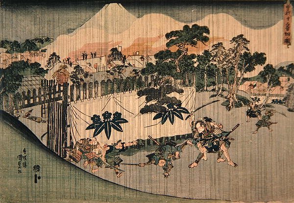 Bracia Soga zabijają dziesięciu wrogów, ok. 1830 (kolorowy drzeworyt) autorstwa Utagawa Kunisada