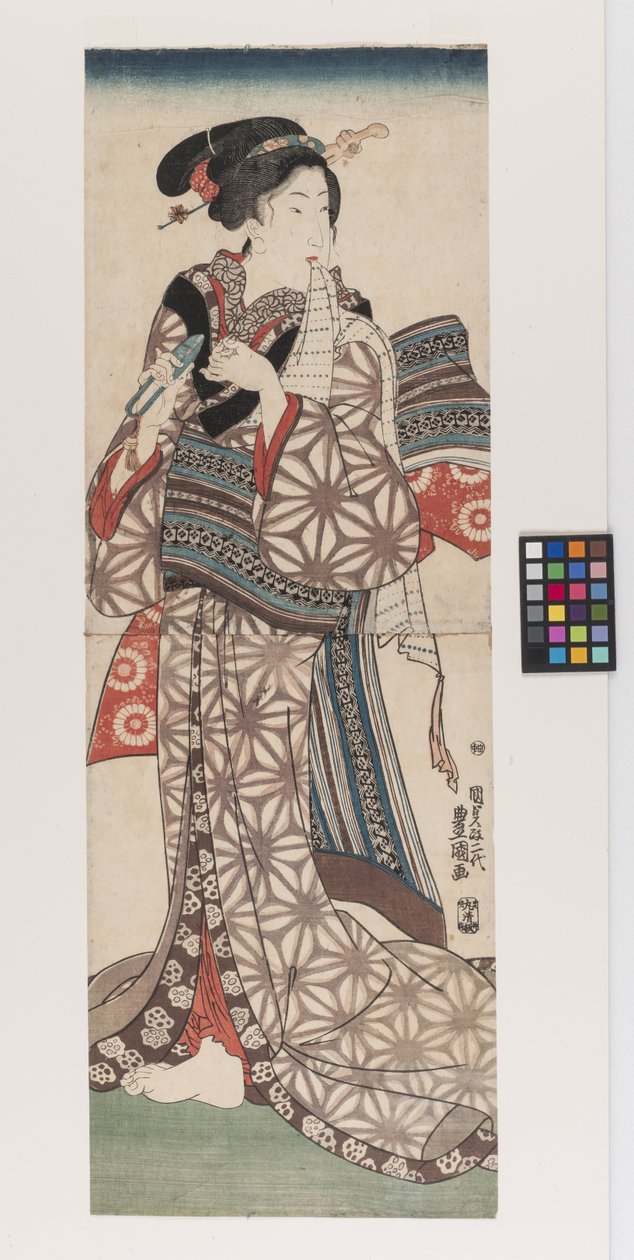 Kobieta przycinająca paznokcie, ok. 1845 r. (sygnatura; patrz uwagi kuratora) (kolorowy drzeworyt) autorstwa Utagawa (1786 1865) Kunisada