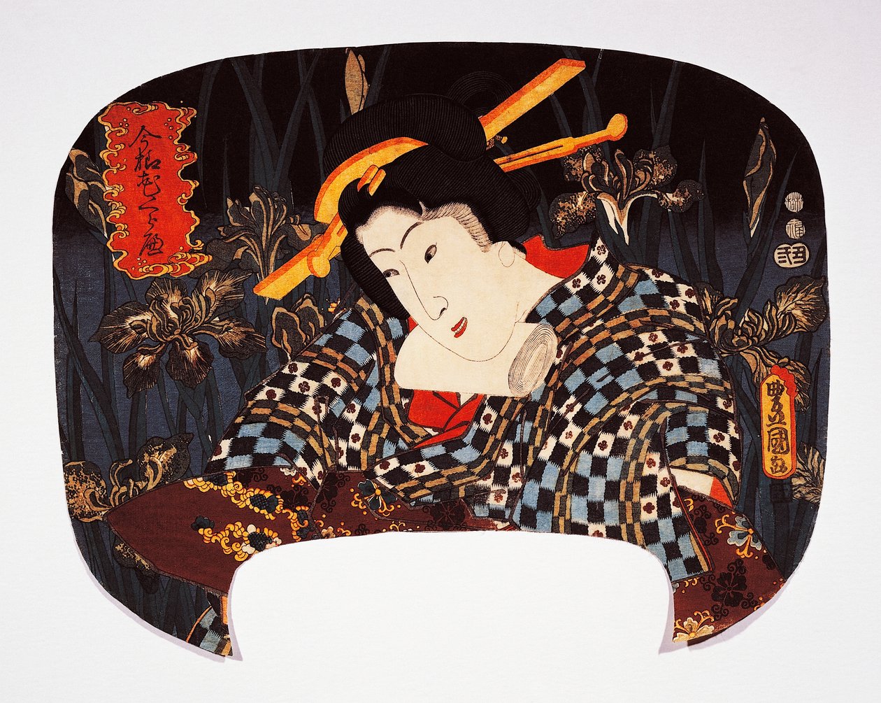 Portret kurtyzany z tęczówką w tle autorstwa Utagawa Kunisada