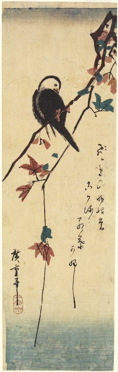 (Ptak na gałęzi klonu), 1830-1858 autorstwa Utagawa Hiroshige