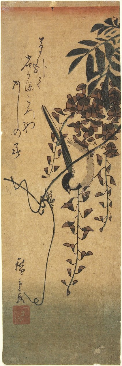(Ptak na gałęzi Wisterii) autorstwa Utagawa Hiroshige