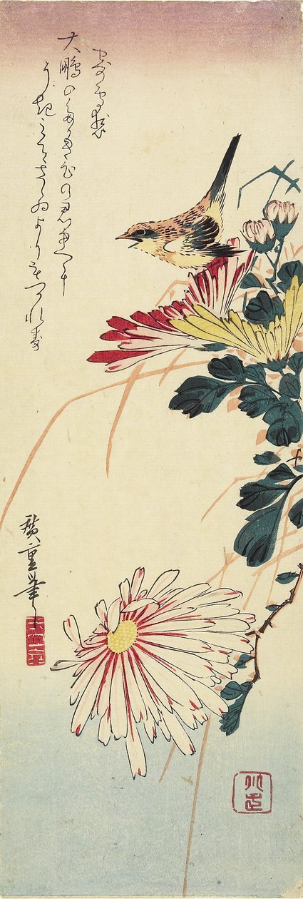 (Chryzantemy i Dzierzba), 1830-1858 autorstwa Utagawa Hiroshige