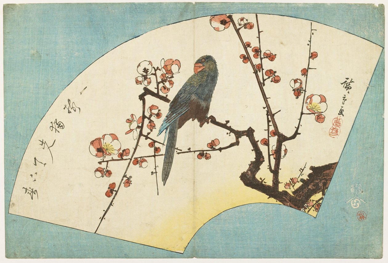 (Papuga na kwitnącej śliwce), połowa XIX w. autorstwa Utagawa Hiroshige