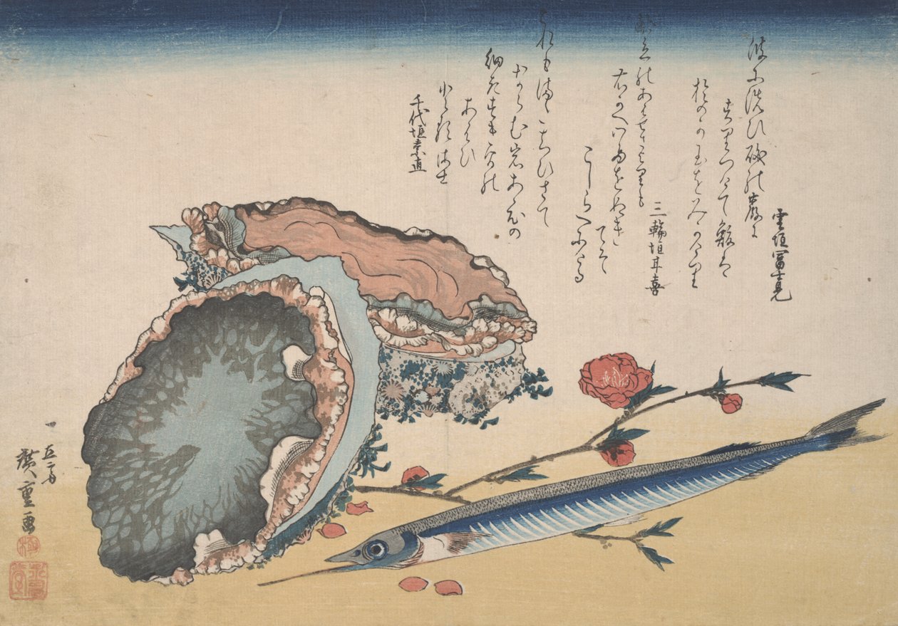 Abalone, Half Dziób i Kwiat Brzoskwini autorstwa Utagawa Hiroshige