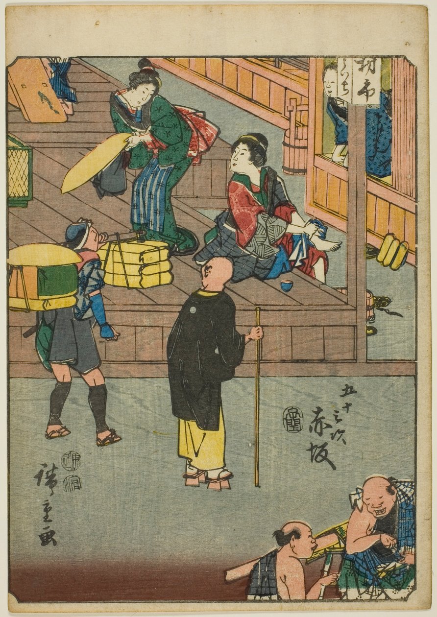 Akasaka, z serii „pięćdziesiąt trzy brzmienia Stachi” „miejskości” (następna Goshuyama) autorstwa Utagawa Hiroshige