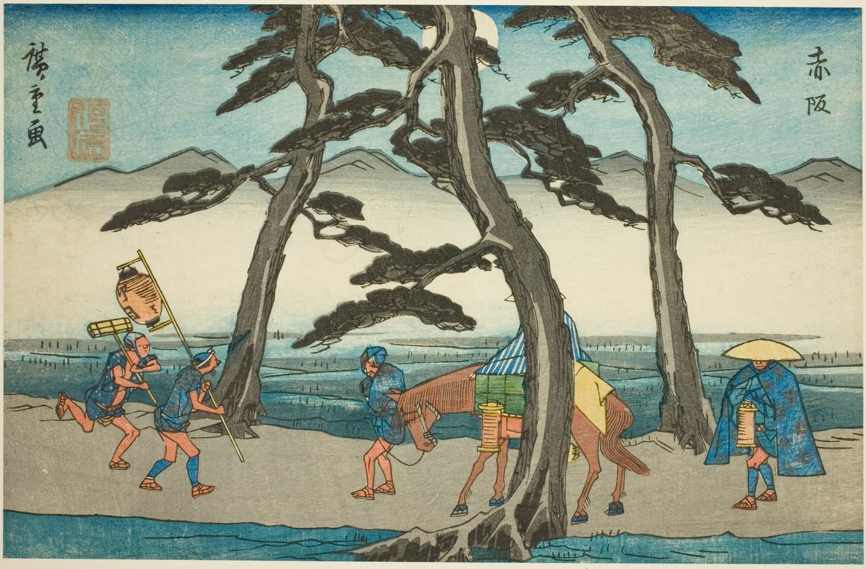 Akasaka, z serii „pięćdziesiąt trzy dźwięki Stachi s f te stopień miejski (stopień miejski, główna góra)” autorstwa Utagawa Hiroshige