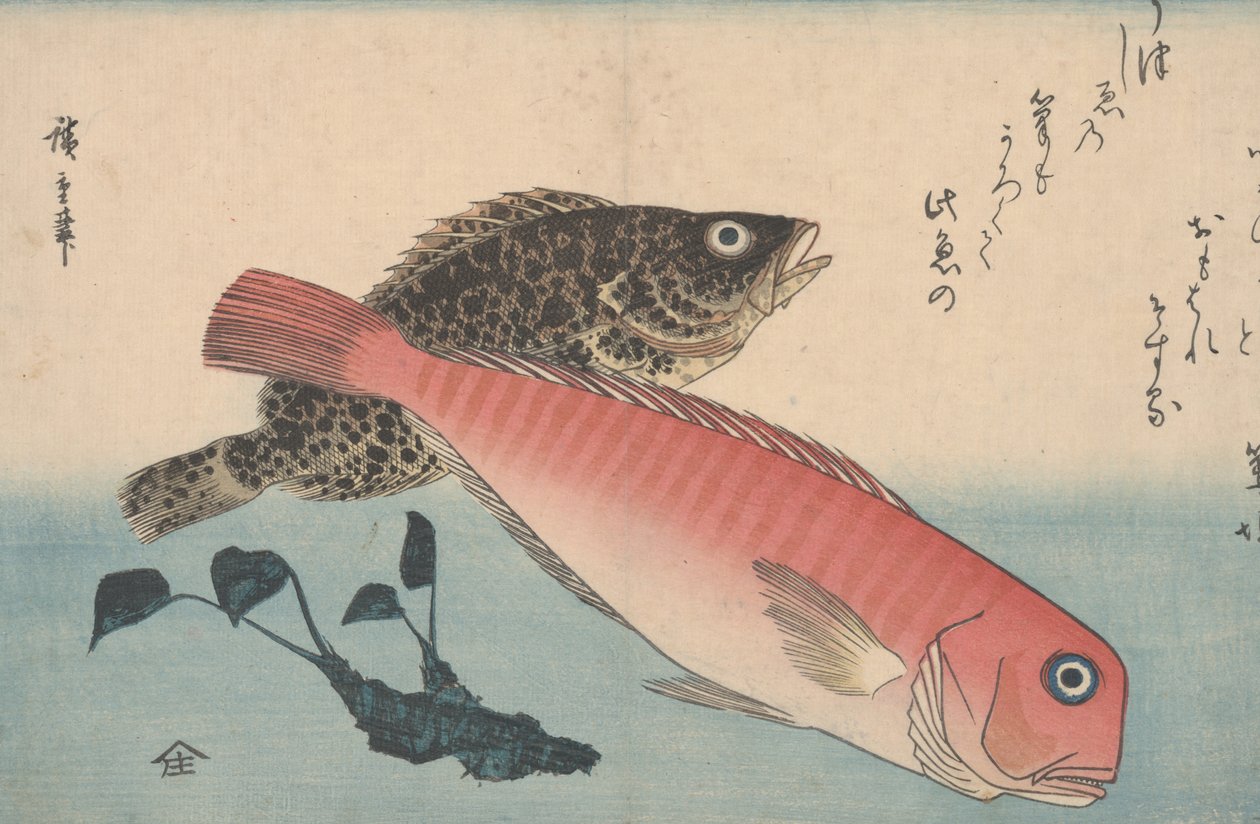 Tilefish, rockfish plan d wasabi road t autorstwa Utagawa Hiroshige