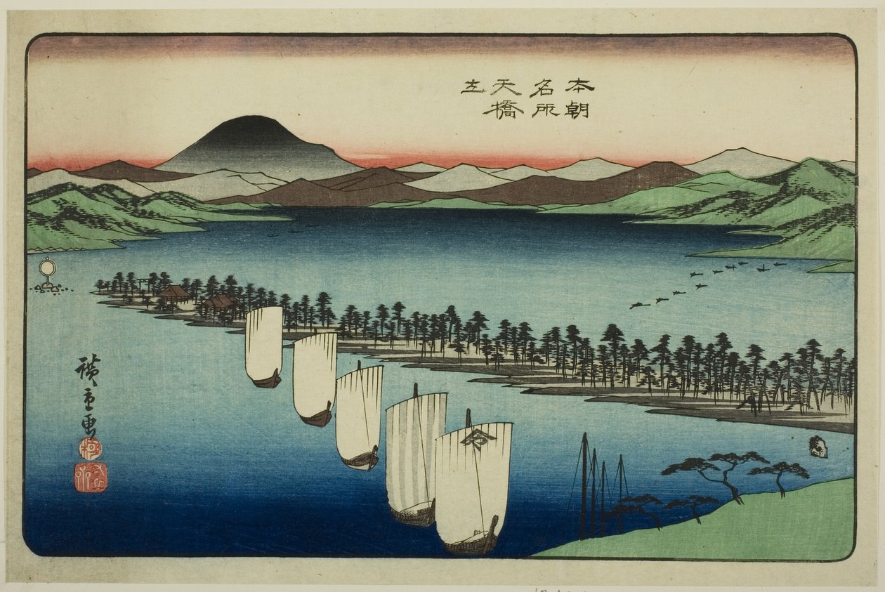 Amanohashidate, z serii „Słynne miejsca Japonii (Honcho meisho)” autorstwa Utagawa Hiroshige