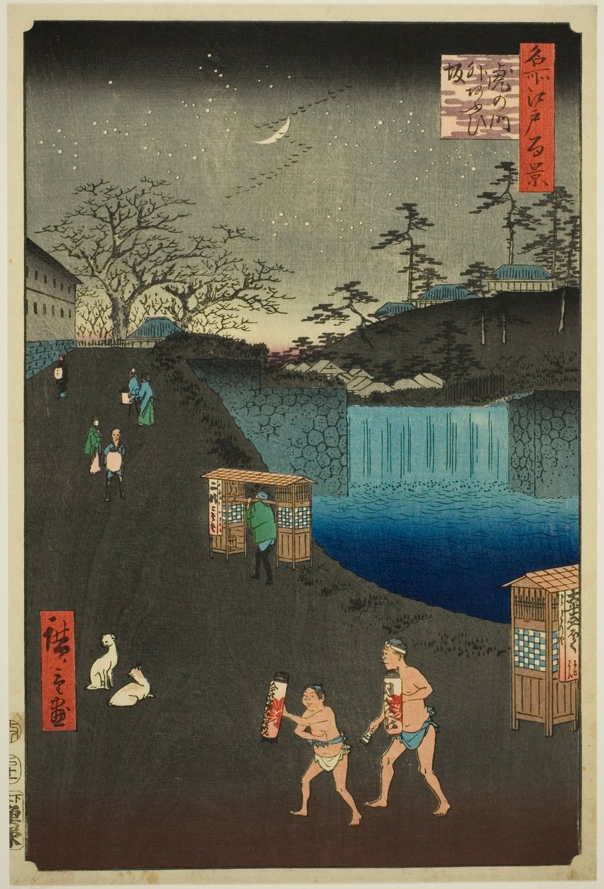 Blue Sope, Ręka Tygrysa w Otsui (Toranomon-zewnętrzna Aoi-zaka), z serii „Ridge dre d fa net s widoki Edo (Sto słynnych widoków Edo)” autorstwa Utagawa Hiroshige
