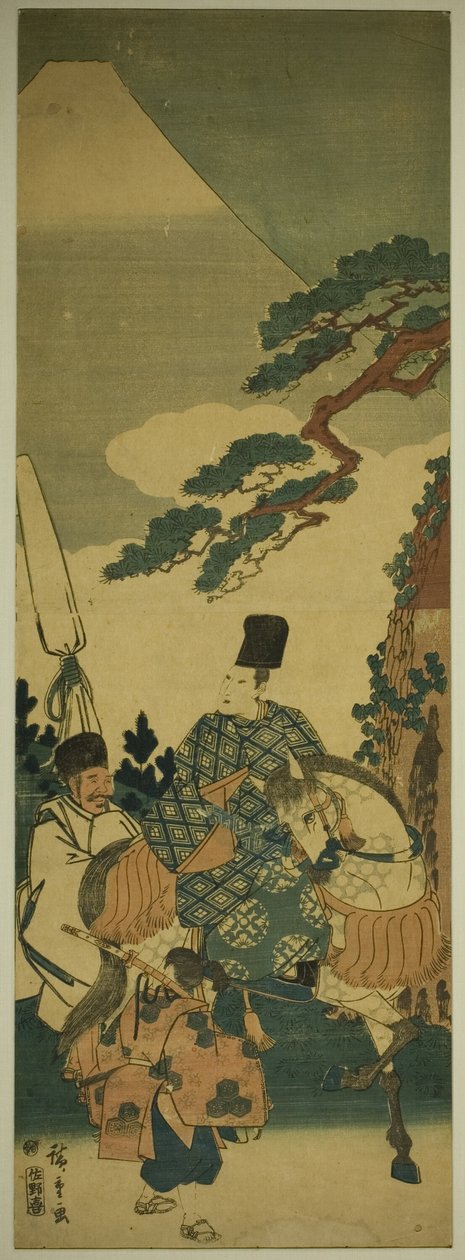 Ariwara no Narihira mijając górę Fuji w swojej podróży na Wschód autorstwa Utagawa Hiroshige
