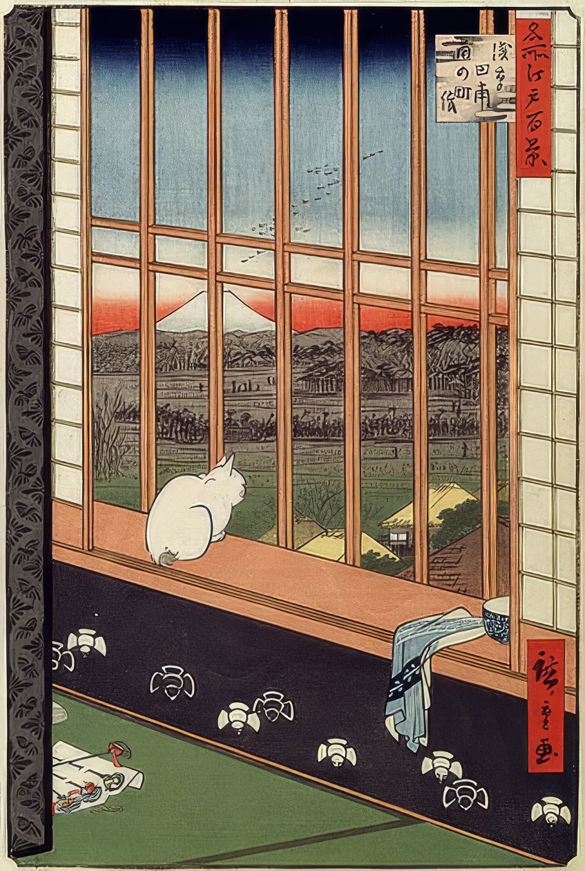Pola ryżowe Asakusa i festiwal Torinomachi. Z serii: 100 słynnych widoków Edo. 1861 autorstwa Utagawa Hiroshige