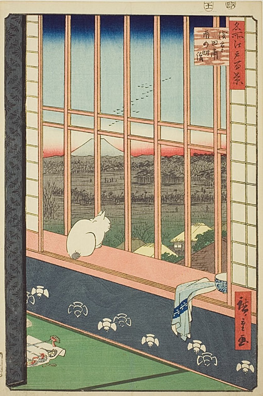 Asakusa Rice Fields and Torinomachi Festival (Asakusa tanbo Torinomachi mode), nr 101 z serii "One Hundred Famous Views of Edo (Meisho Edo hyakkei)". autorstwa Utagawa Hiroshige
