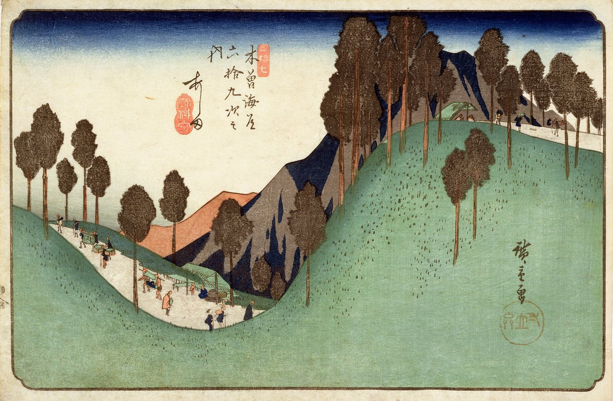 Ashida, z sześćdziesięciu dziewięciu stacji na autostradzie Kisokaido, ok. 1838 (kolorowy nadruk w drewnie) autorstwa Utagawa Hiroshige