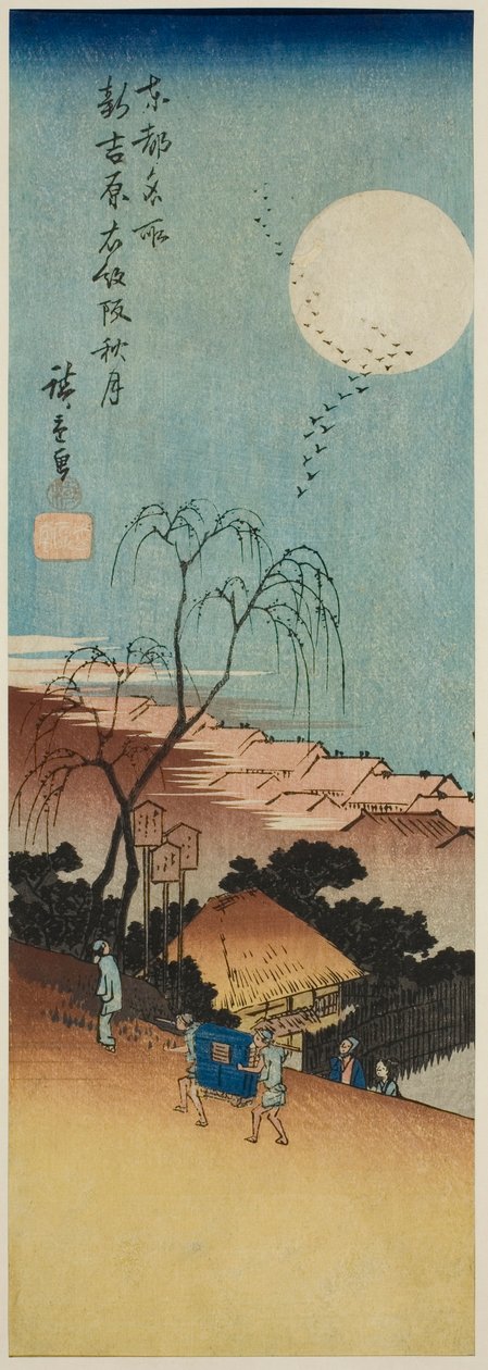 Jesienny księżyc w New Yoshiwara w Emonzaka (Shin Yoshiwara Emonzaka shugetsu), z serii „Słynne widoki na wschodnią stolicę (Toto meisho)” autorstwa Utagawa Hiroshige