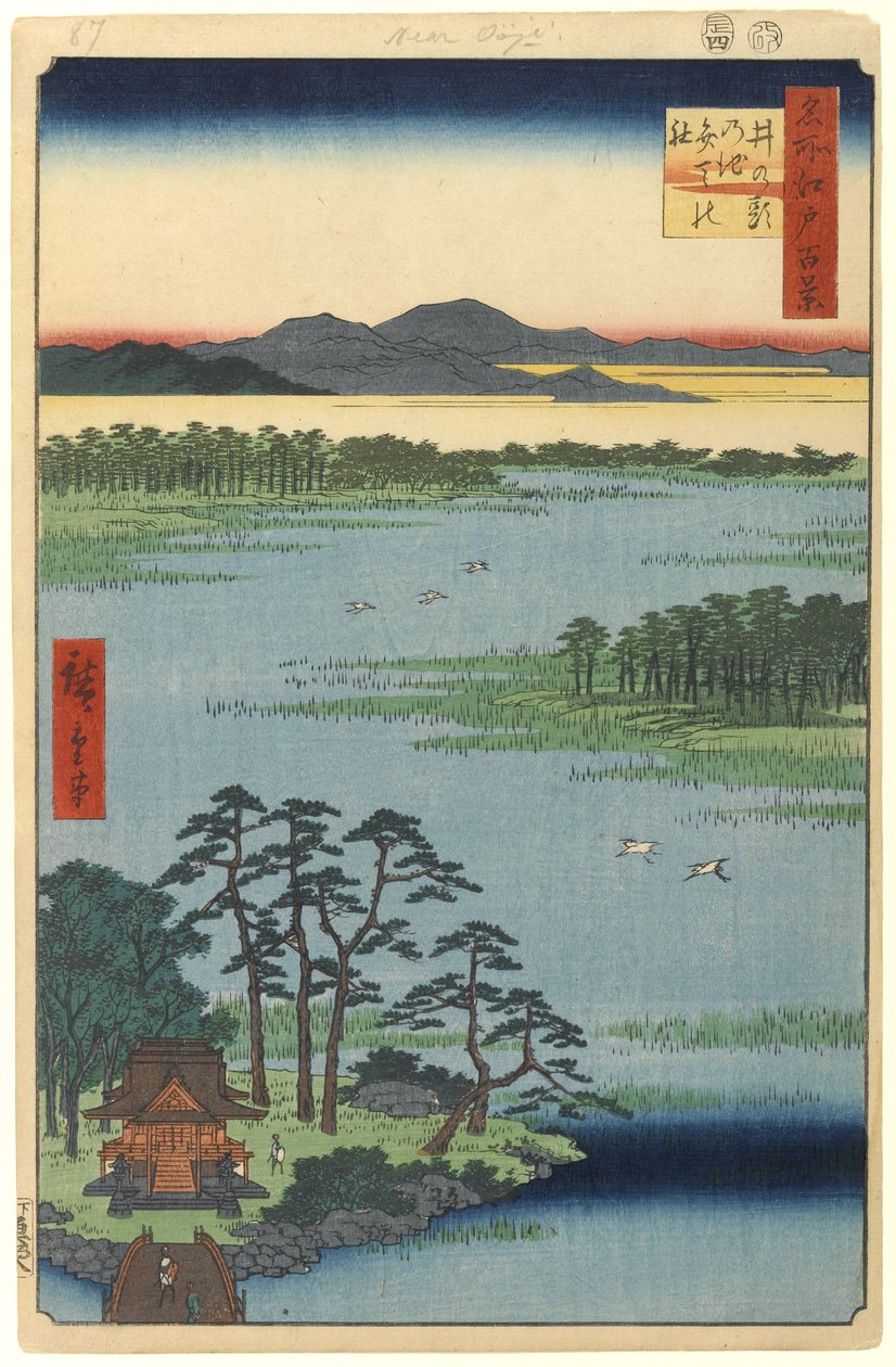 Sanktuarium Benten, Staw Inokashira, nr 87 z Sto słynnych widoków Edo, 1856 (drewnodruk) autorstwa Utagawa Hiroshige