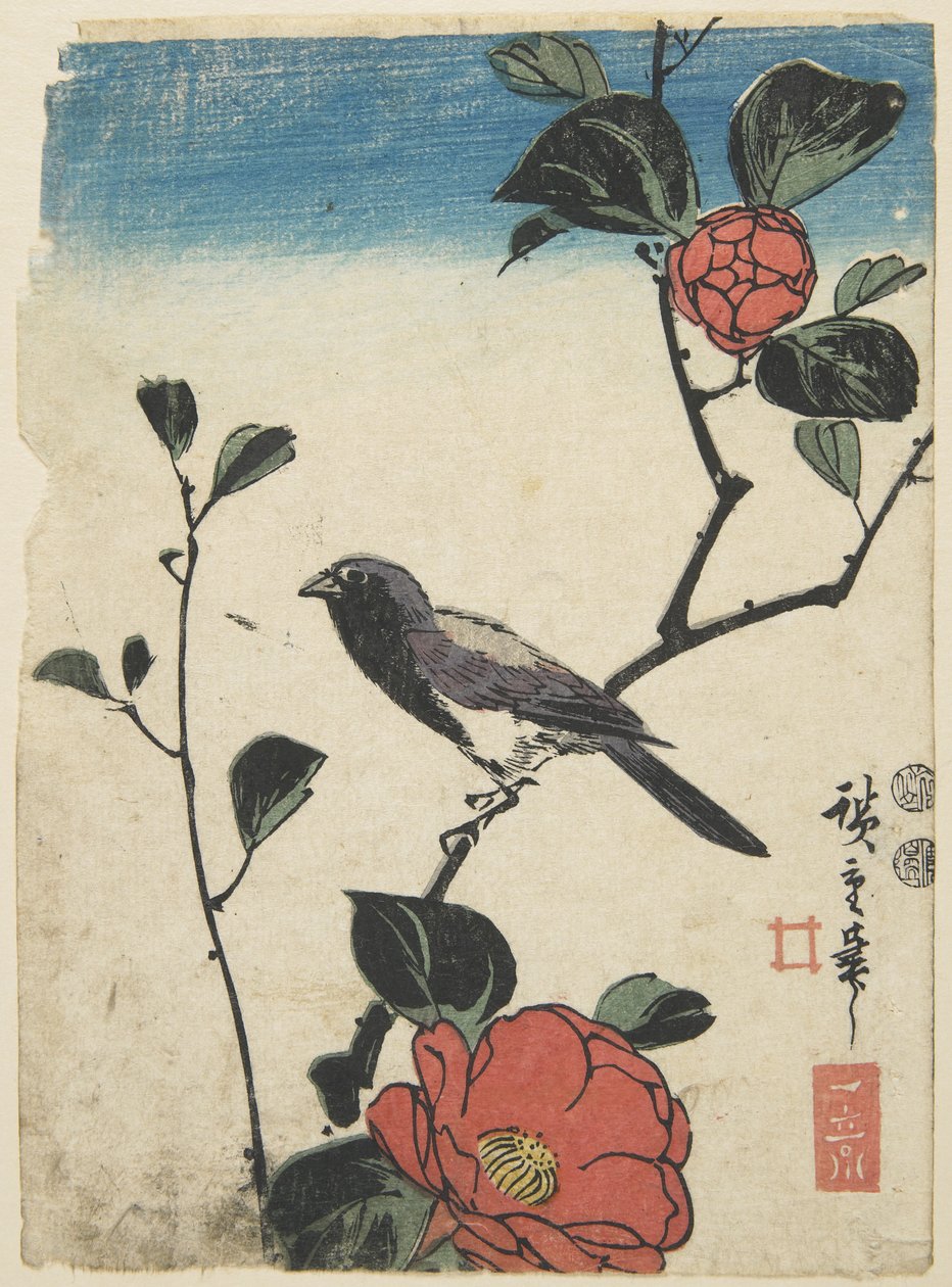 Ptak na gałęzi wiśniowej, 1847-1852 autorstwa Utagawa Hiroshige