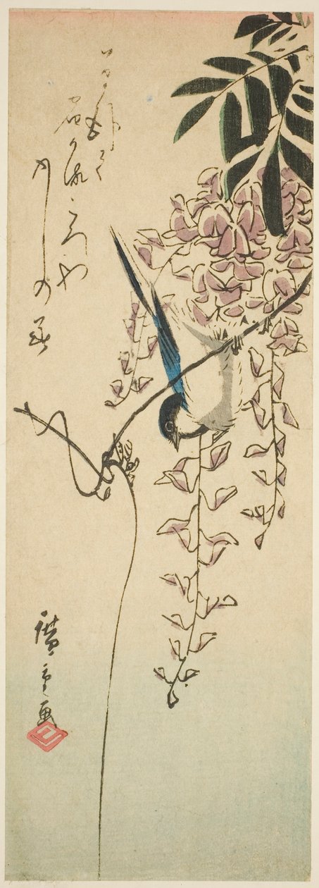 Ptak na glicyniach autorstwa Utagawa Hiroshige