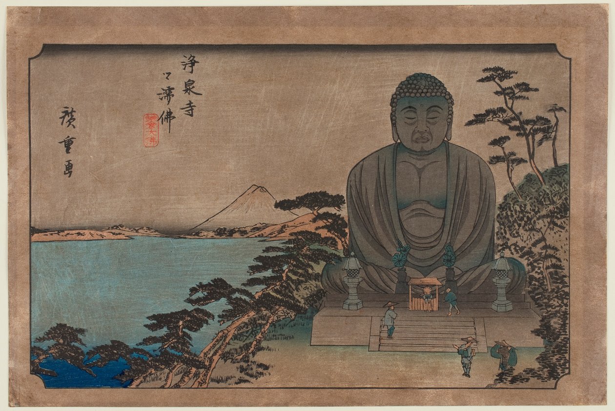 Buddyjski wizerunek na otwartym powietrzu przy świątyni Jōsen: Wielki Budda w Kamakurze autorstwa Utagawa Hiroshige