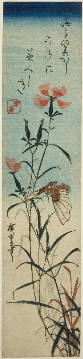 Motyl i róże autorstwa Utagawa Hiroshige