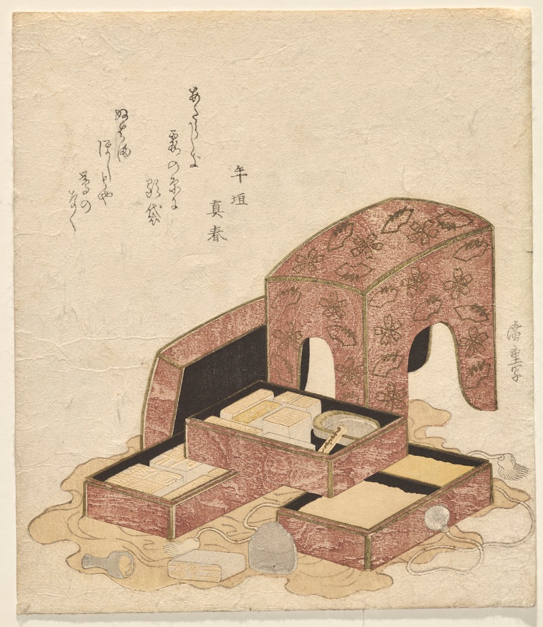 Zestaw do kaligrafii z tacami z różnymi uszczelkami autorstwa Utagawa Hiroshige