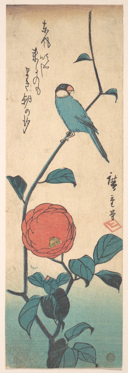 Kamelia i zięba autorstwa Utagawa Hiroshige