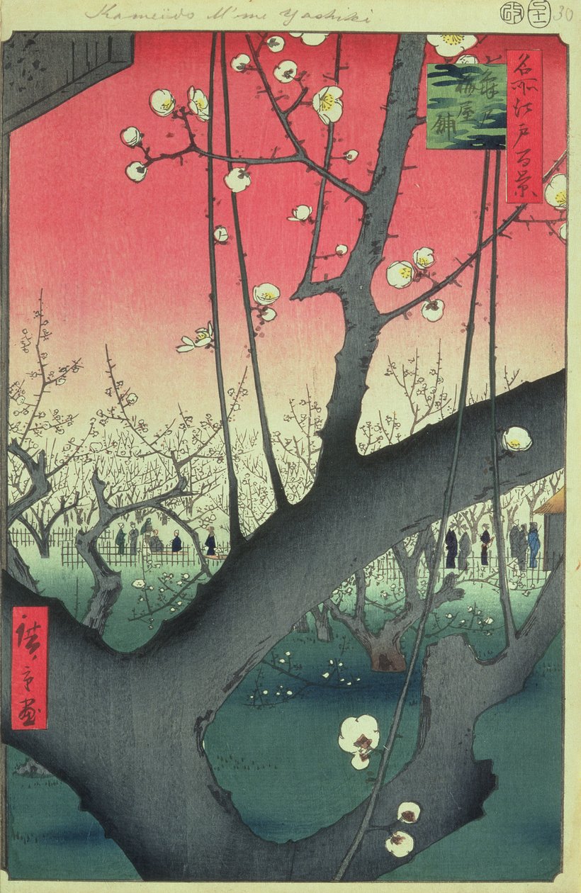 Kwiat wiśni, ze stu słynnych widoków Edo (drewnodruk) autorstwa Utagawa Hiroshige