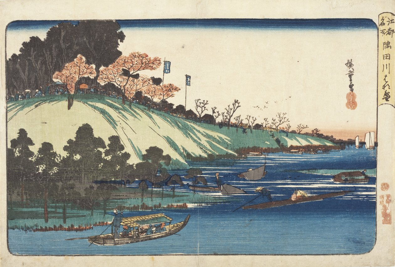 Kwitnące wiśnie nad rzeką Sumidą autorstwa Utagawa Hiroshige