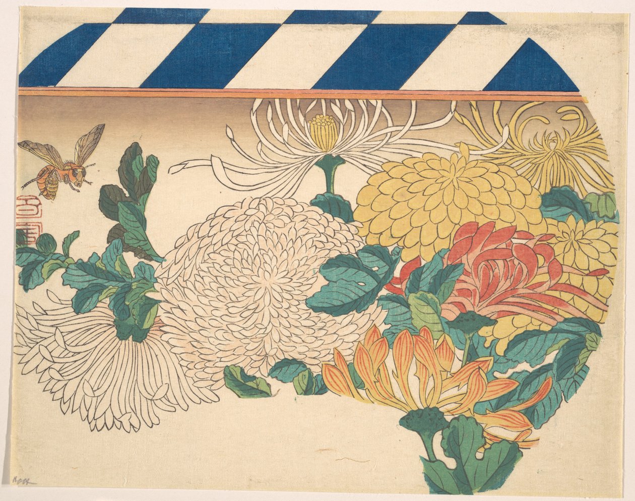 Chryzantemy ułożone w kształt wachlarza autorstwa Utagawa Hiroshige