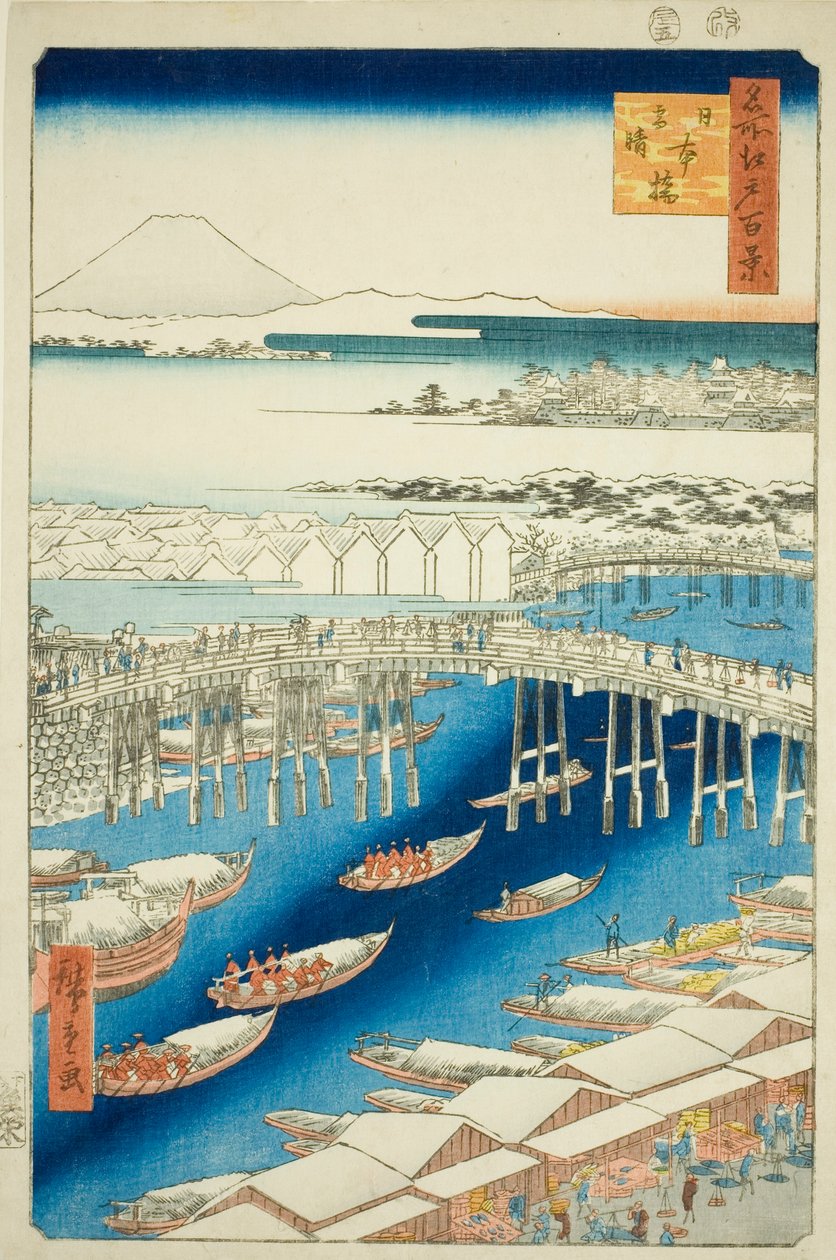 C ware af r S w at Japan B powód (Nihonbashi snow clear), z serii „Ridge dre d fa net views f Edo (słynne miejsce Edo 100 wyświetleń)” autorstwa Utagawa Hiroshige