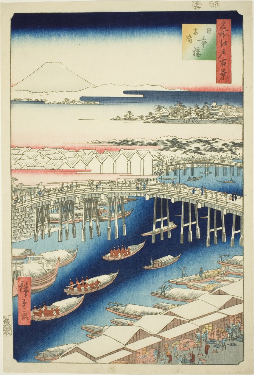 C ware af r S w at Japan B powód (Nihonbashi snow clear), z serii „Ridge dre d fa net views f Edo (słynne miejsce Edo 100 wyświetleń)” autorstwa Utagawa Hiroshige