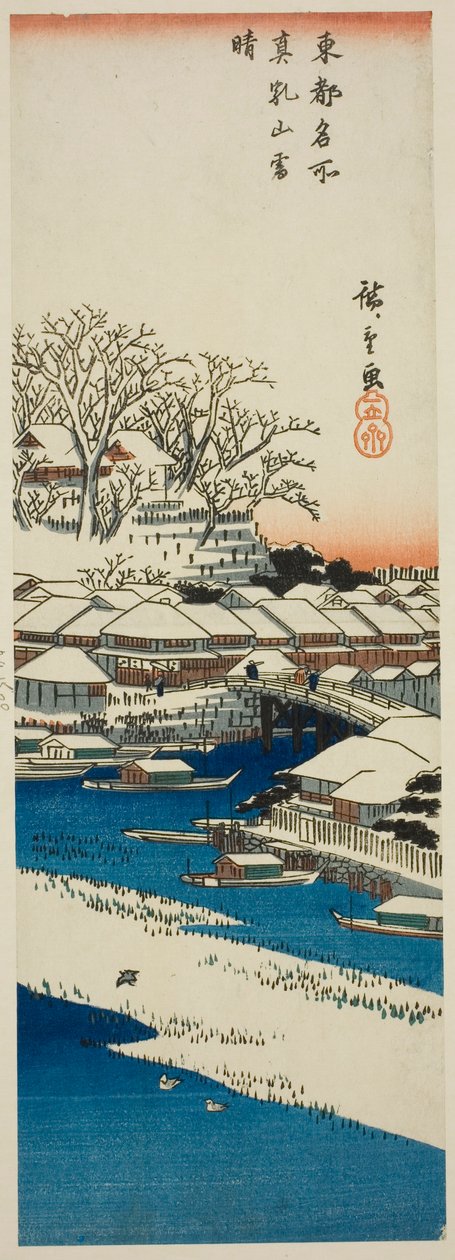 Bezchmurna pogoda po śniegu na wzgórzu Matsuchi (Matsuchiyama no yukibare), z serii „Słynne widoki na wschodnią stolicę (Toto meisho)” autorstwa Utagawa Hiroshige