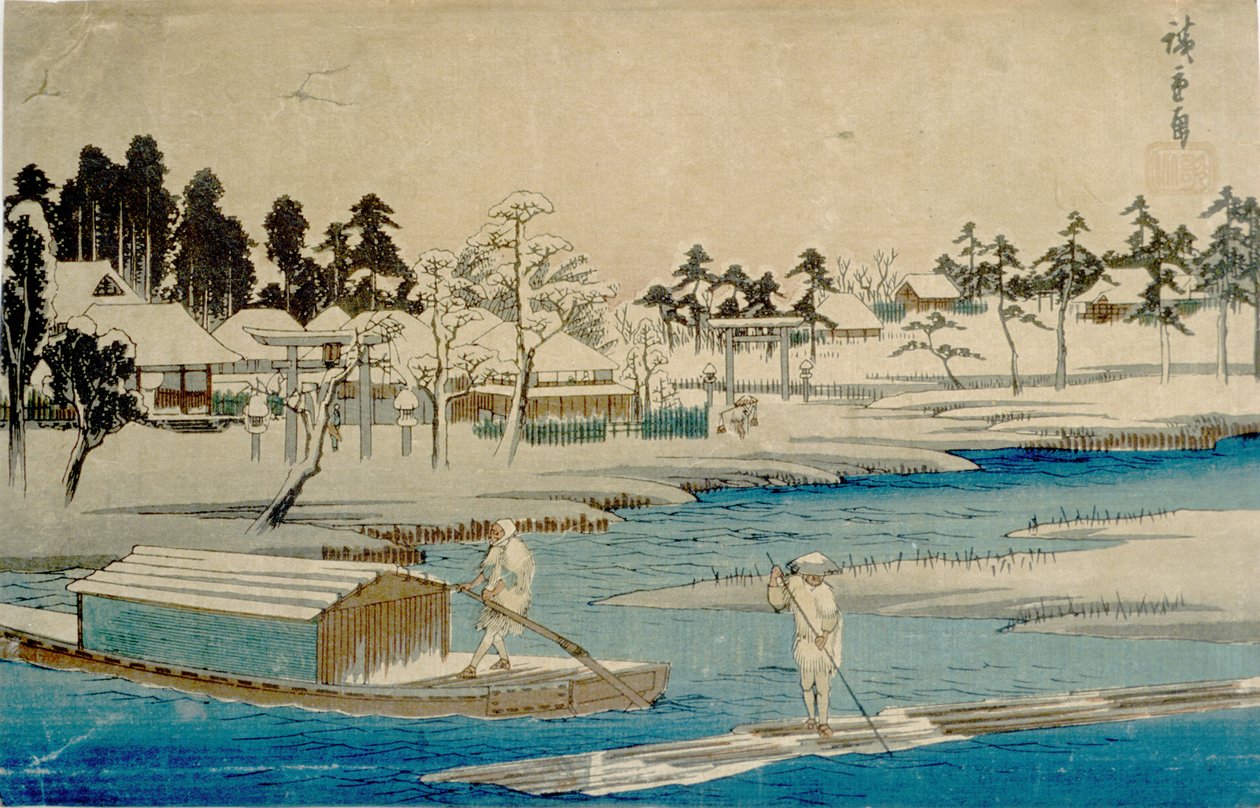 Ustające opady śniegu w Masaki autorstwa Utagawa Hiroshige