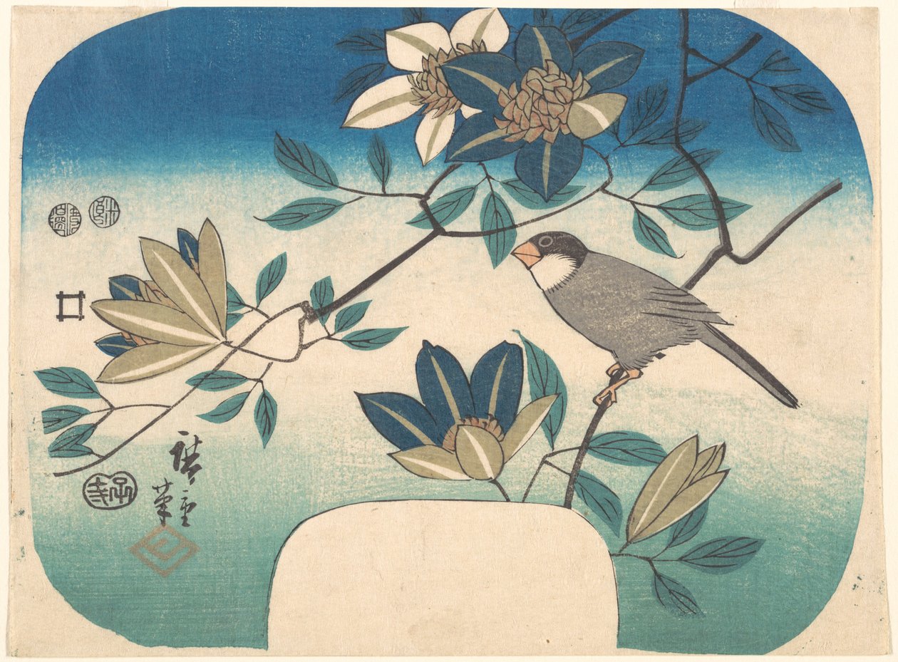 Powojnik i ptak autorstwa Utagawa Hiroshige