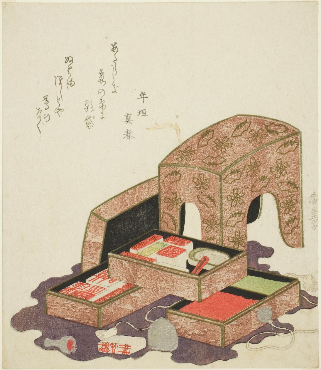 Zbieranie uszczelek w tacach lakierniczych autorstwa Utagawa Hiroshige