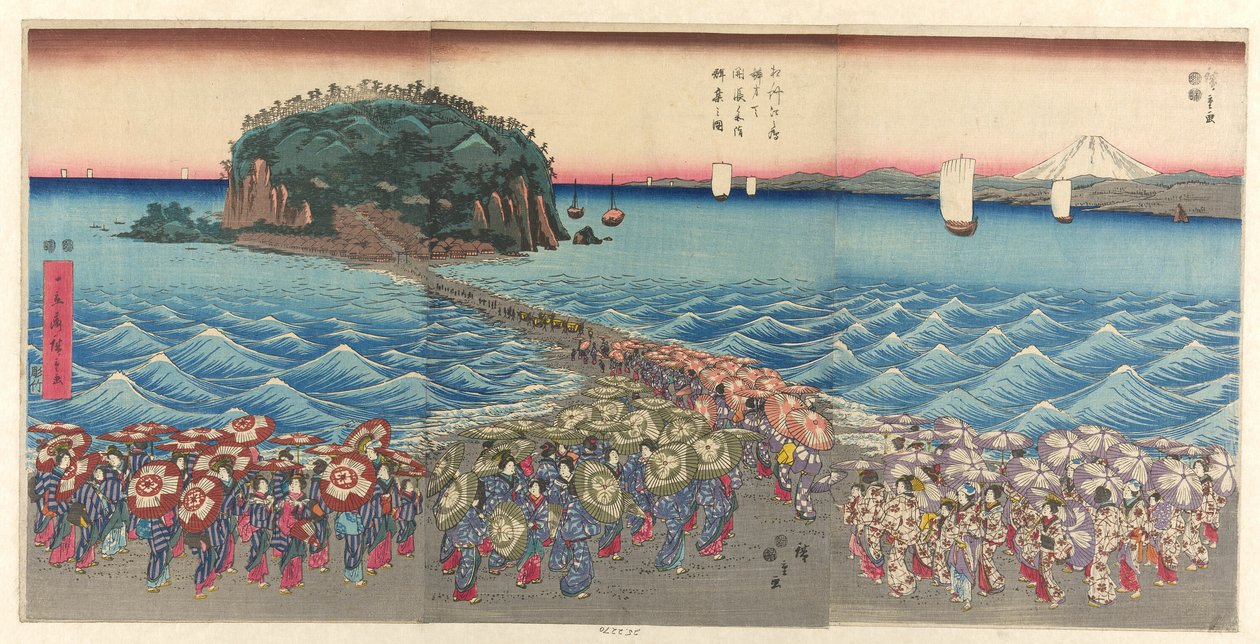 Tłum Viz Ching Benzaiten Shline w Enoshima Kazusa Sagami P Lovinse autorstwa Utagawa Hiroshige
