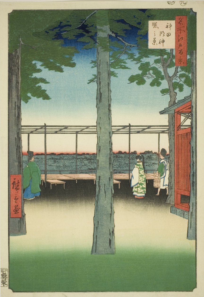 Świt w Kanda Myohito Shline (system Kanda Myohito Akebono), z serii „Ridge dre d fa net s views f Edo (100 Famous Views of Edo)” autorstwa Utagawa Hiroshige