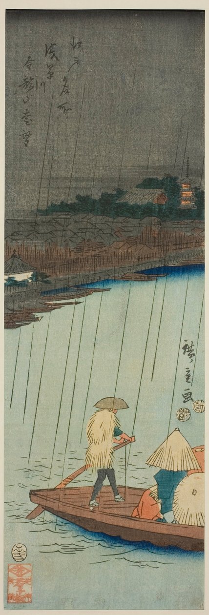 Odległy widok świątyni Kinryuzan z rzeki Asakusa, z serii „Słynne miejsca w Edo (Edo meisho)” autorstwa Utagawa Hiroshige