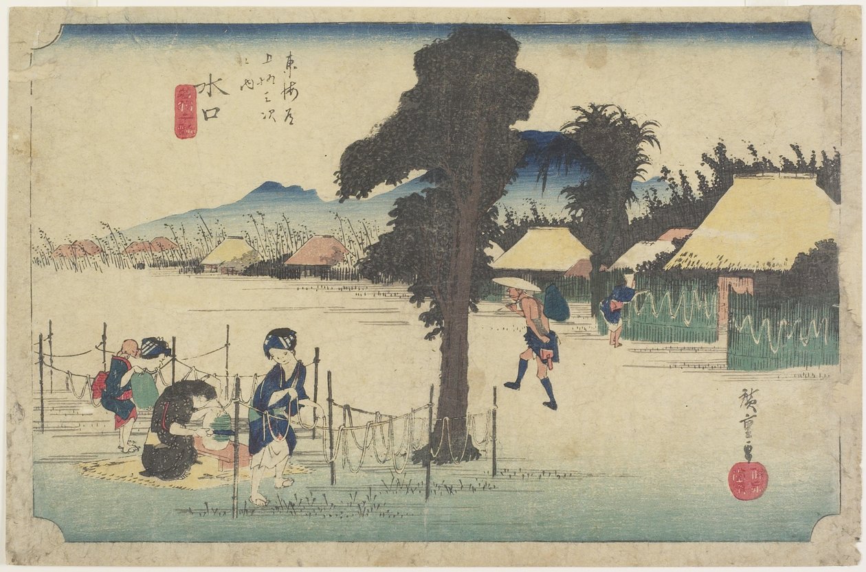 Suszenie wiórów z tykwy, Minakuchi, ok. 1930 r. 1833 autorstwa Utagawa Hiroshige