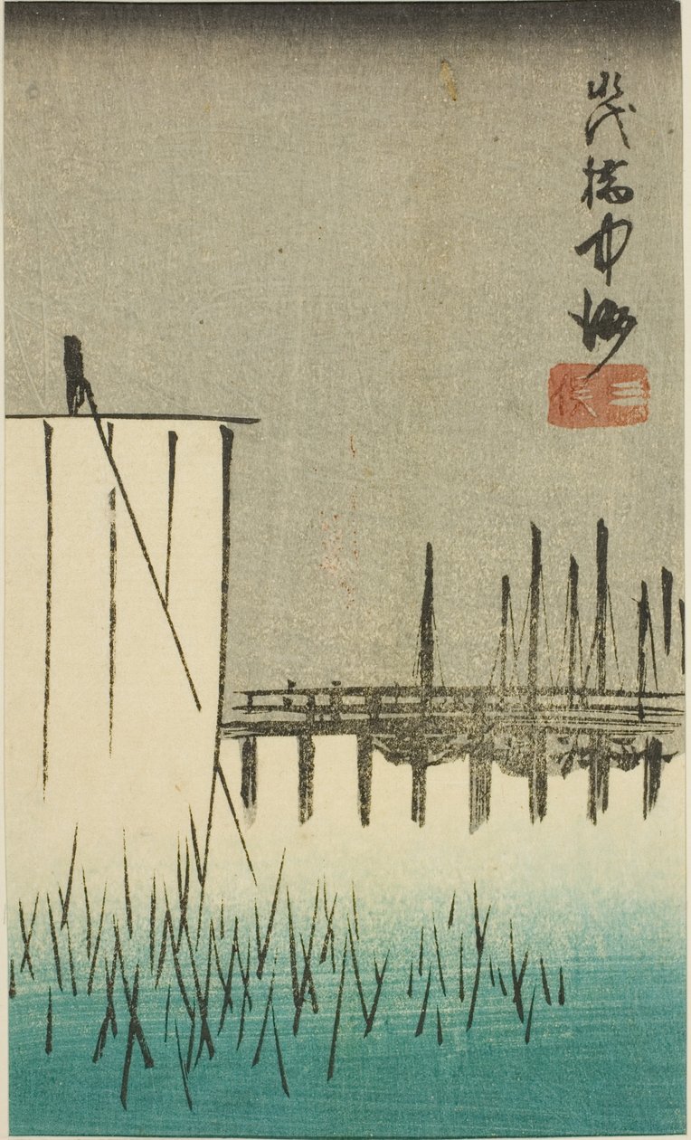 Most Eitai, Nakasu i Mitsumata Harimaze Koto Meisho” autorstwa Utagawa Hiroshige