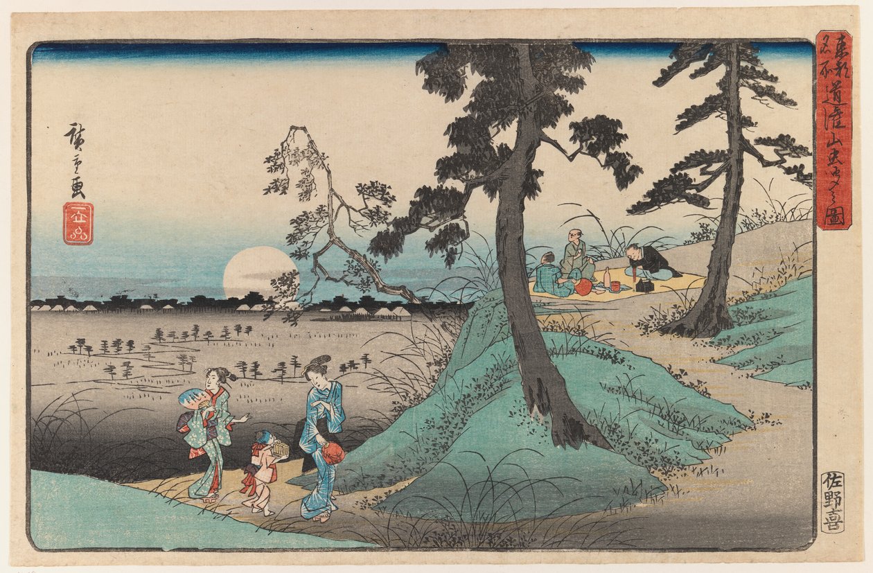 Podziwianie owada w Dokanzana w Nocy księżyca, z serii Widok Edo (kolorowy drzeworyt) autorstwa Utagawa Hiroshige