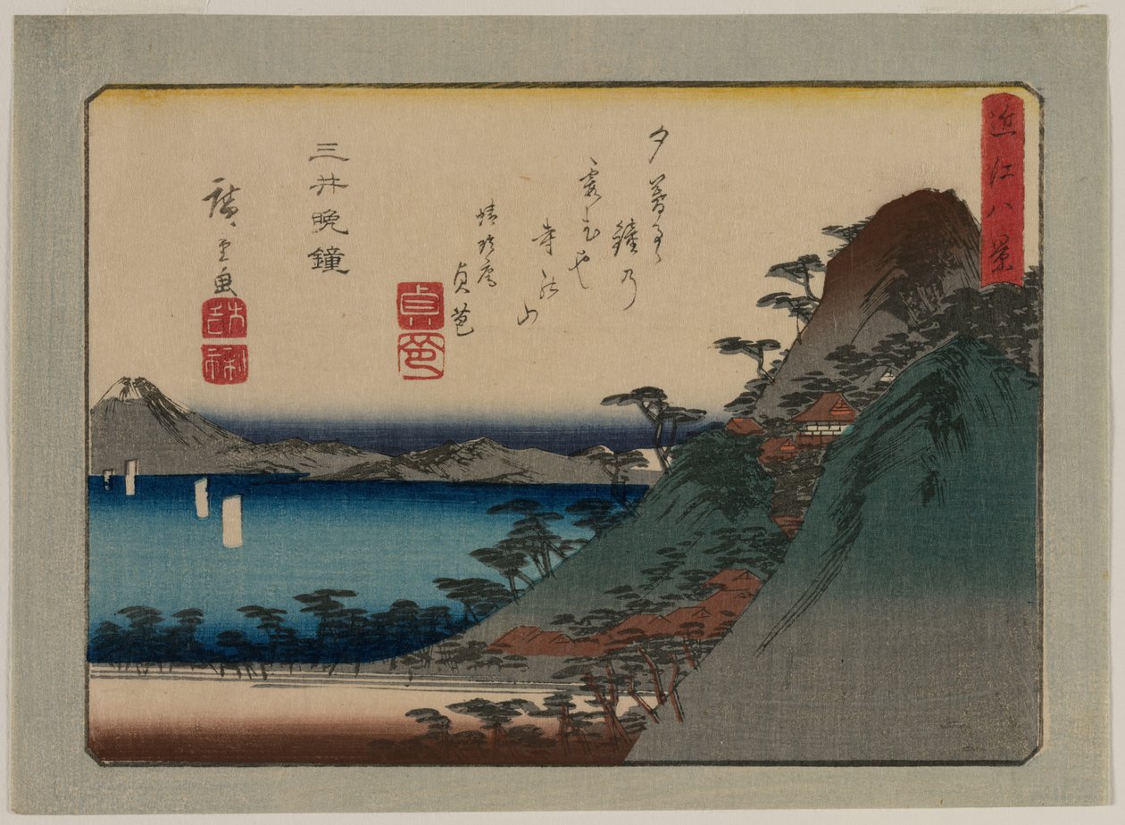 Dzwon wieczorny w świątyni Mii, z serii Osiem widoków prowincji Omi autorstwa Utagawa Hiroshige