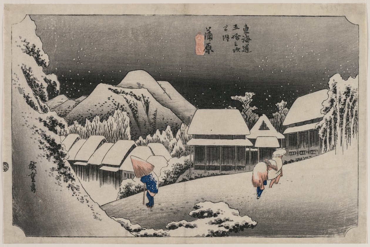 Evening Snow w Kambara (numer szesnasty z serii Fifty-three Stations of the Tokaido) autorstwa Utagawa Hiroshige