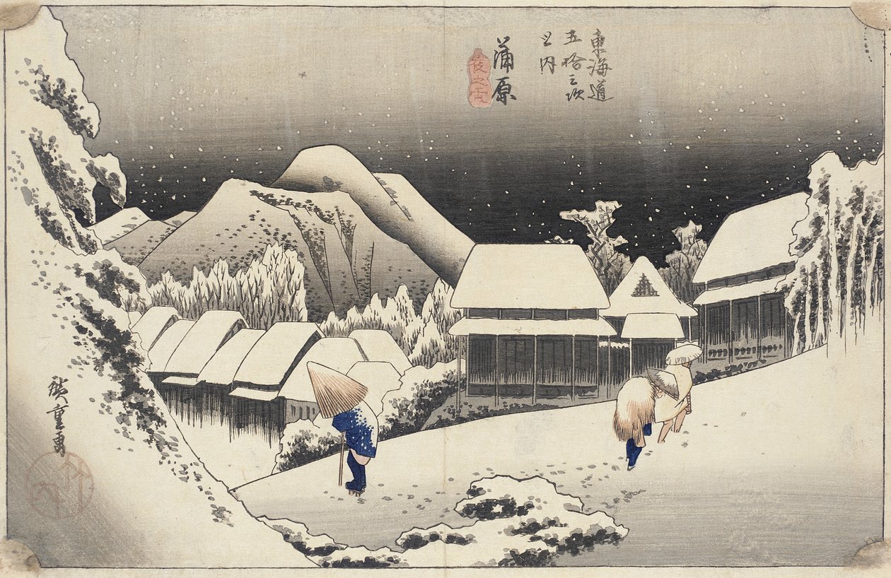 Wieczorny śnieg w Kanbarze autorstwa Utagawa Hiroshige