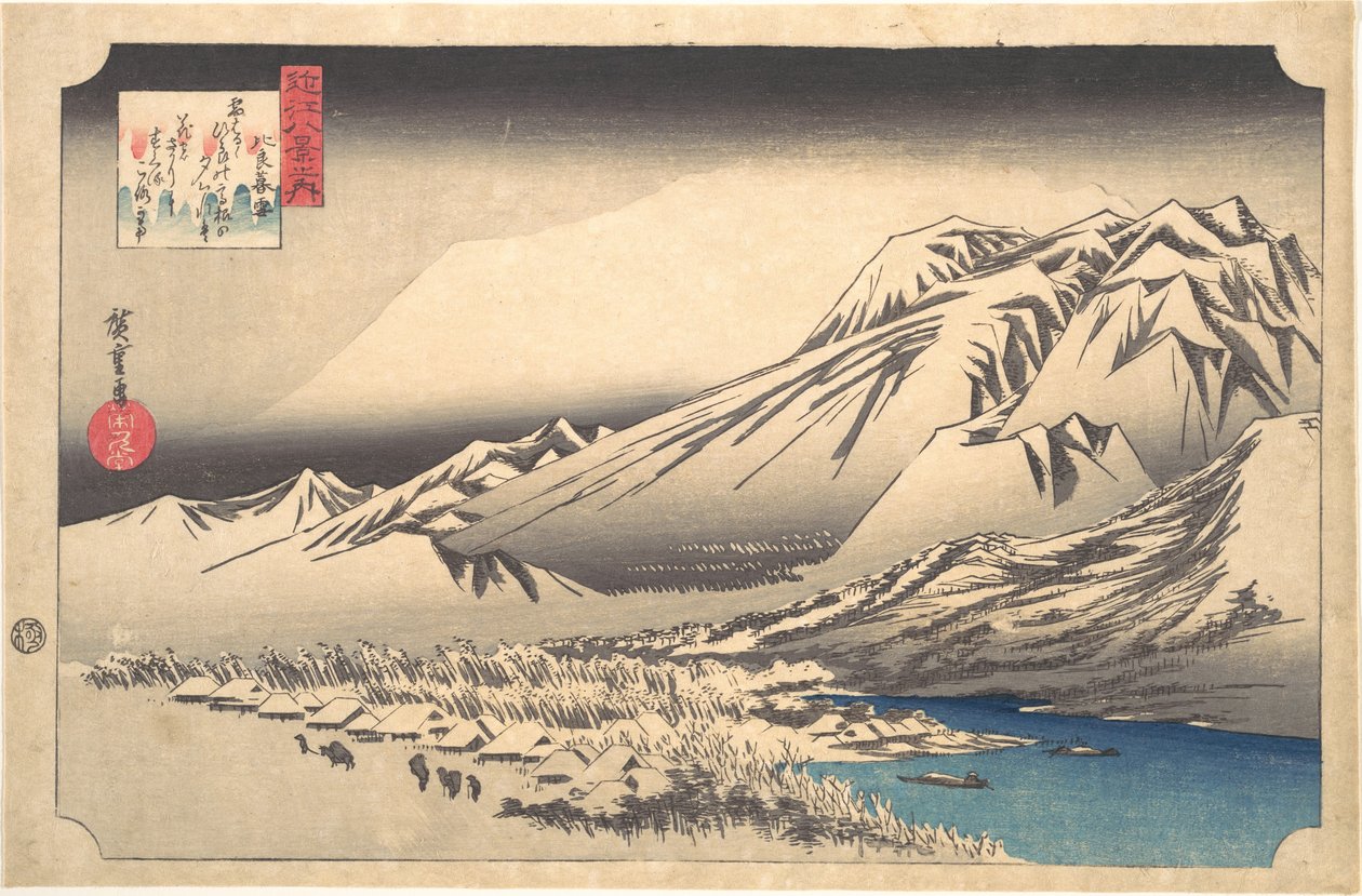 Wieczorny śnieg na górze Hira autorstwa Utagawa Hiroshige